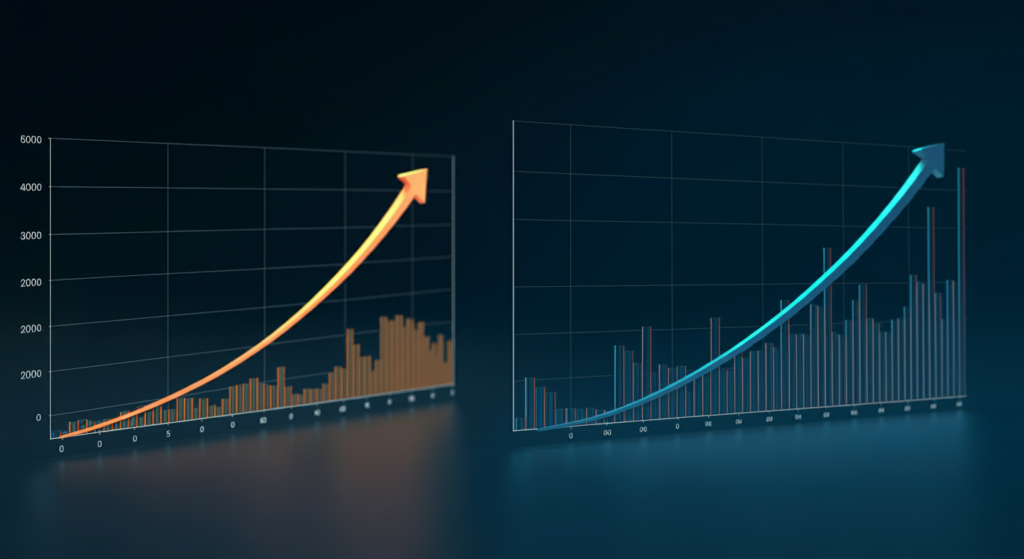 Side By Side Comparison Charts Of Market Cap Growth And Trading Volume Activity In Cryptocurrency Markets